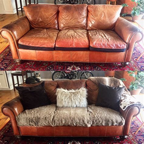 couch makeover recovered couch cushions vintage leather couch faux fur furniture revival