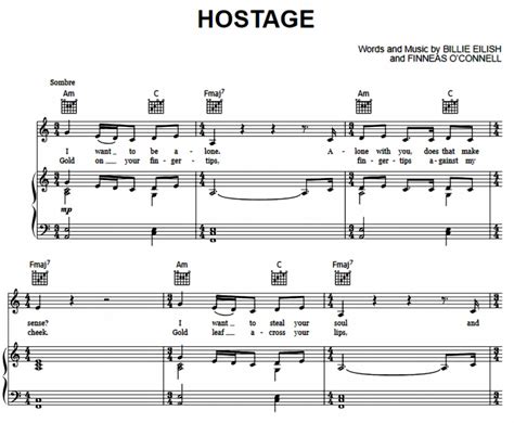 billie eilish hostage  sheet    piano  piano notes