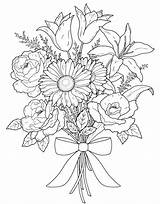 Coloring Flower Pages Flowers Printable Adults Spring Print Pdf Adult sketch template