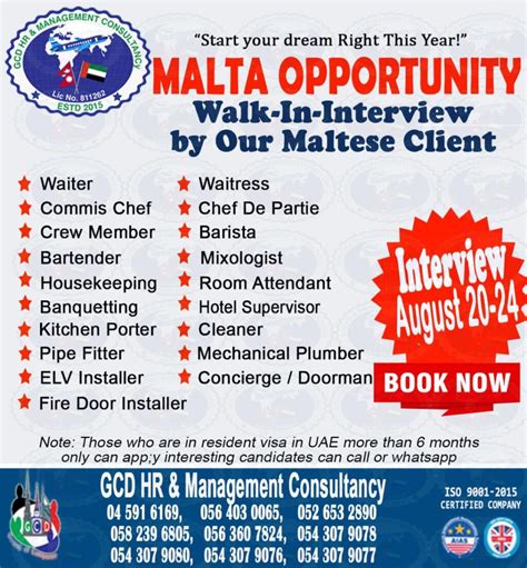 dubai  malta work visa  vacancies gcd hr management consultancy news nepali demand