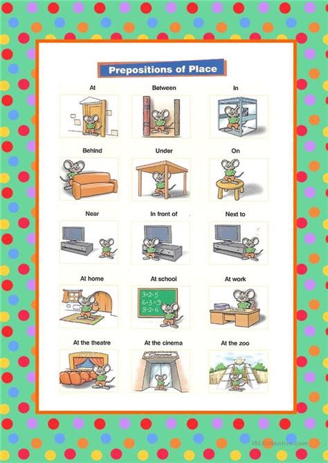 prepositions  place worksheet  esl printable worksheets