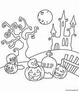 Coloring Halloween Pages Cemetery Printable Scene sketch template
