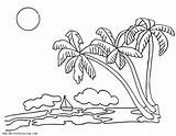 Palm Tree Coloring Pages Boat Sea Kids Printable Color sketch template