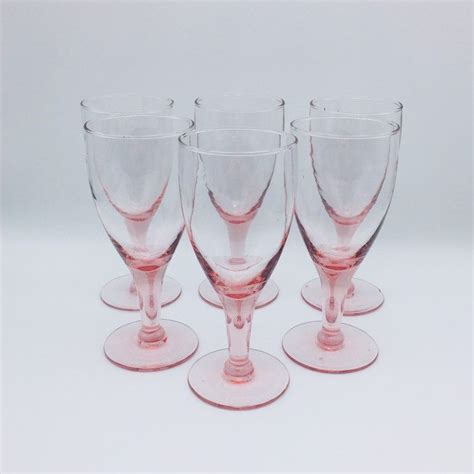 Vintage Pink Glass Water Goblets Wine Glasses Set Of 6 Etsy