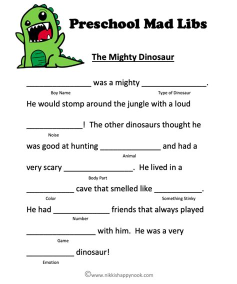 printable mad libs  kindergarten printable templates