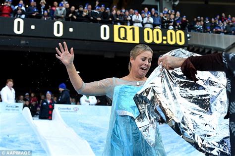 sam armytage takes plunge into freezing ice bath dressed at queen elsa in melbourne daily mail