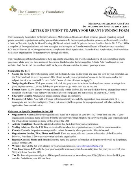 letter  intent  apply  grant funding form  community