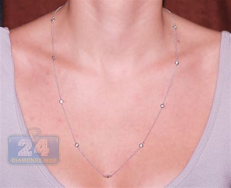 14K White Gold 1.10 ct Diamonds by the Yard Style Necklace