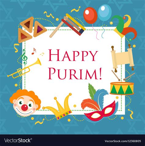 happy purim template greeting card poster flyer vector image