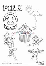 Pink Coloring Things Colouring Pages Color Preschool Worksheets Colour Flamingo Colors Kindergarten Pre Activity Kids Activities Village Worksheet Sheets School sketch template