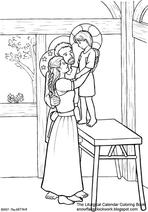 snowflake clockwork holy family coloring page december pages