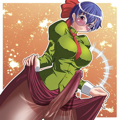 rule 34 1futa blue hair blush bow breasts futa only futanari glasses