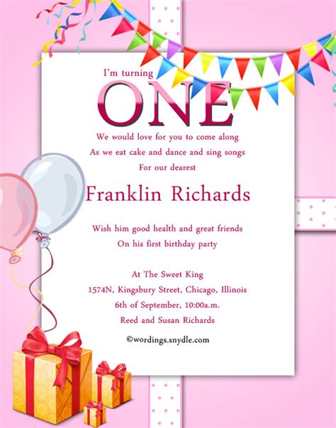 st birthday party invitation wording wordings  messages
