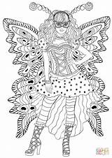 Coloring Carnival Butterfly Costume Pages Girl Wearing Printable Drawing Paper sketch template