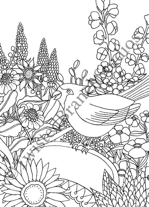 adult coloring page bird bath illustration instant etsy
