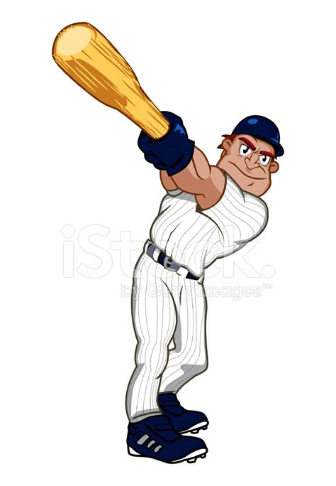 cartoon baseball player swinging a big bat stock vector