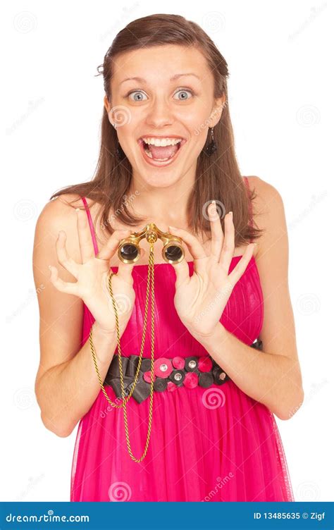 Amazed Girl With Opera Glasses Stock Image Image Of Cosmetics