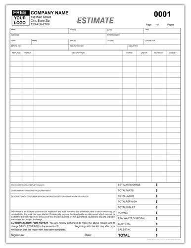 auto repair estimate template  hq printable documents