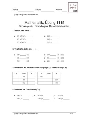 klassenarbeiten und uebungsblaetter mathematik grundschule