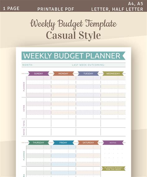 weekly budget template  printable printable templates