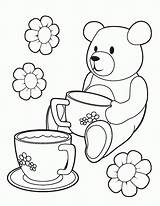 Coloring Tea Party Pages Printable Teddy Picnic Princess Colouring Bear Bears Color Template Teaparty Girls Print Clipart Birthday Clip Comments sketch template