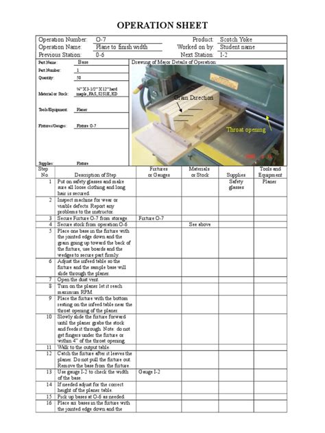 sample operation sheet  industries machines