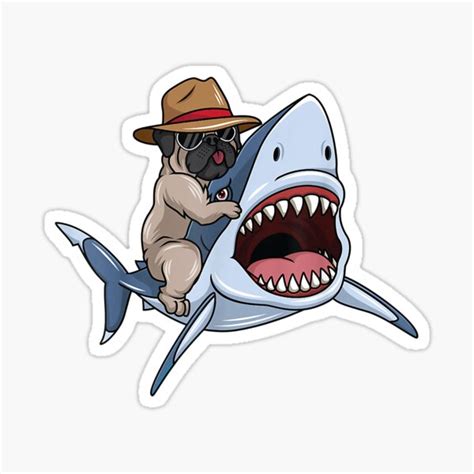 pug shark pug riding shark pug lovers sticker  sale  virnmjan redbubble