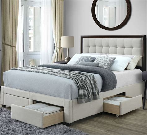 dg casa soloman upholstered panel bed frame  storage drawers