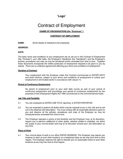 printable employment contract sample form generic