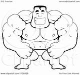 Cartoon Coloring Bodybuilder Body Builder Muscular Beefcake Beefy Outlined Buff Clipart Illustration Lineart Competitor Giving Two Thumbs Royalty Cory Thoman sketch template