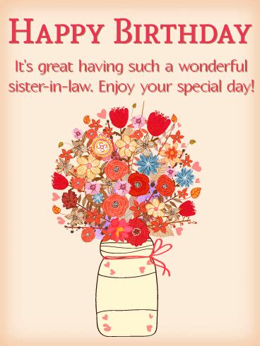 beautiful bouquet happy birthday card  sister  law birthday