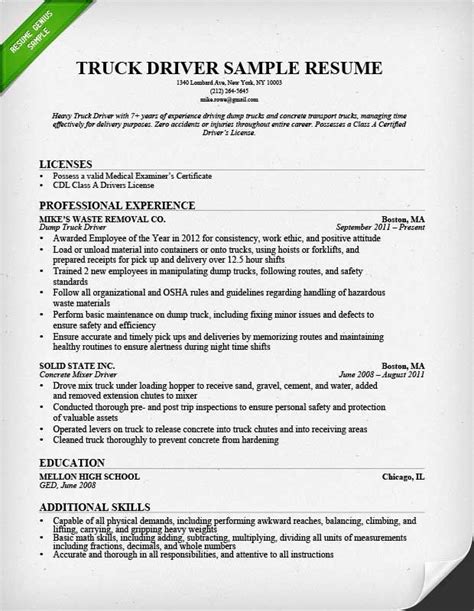 resume examples truck driver driver examples resume
