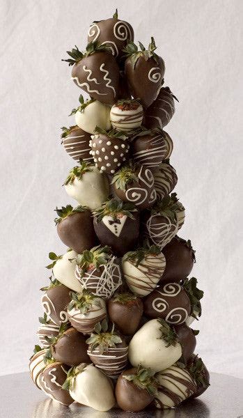 chocolate covered strawberry tower candy cake weddings