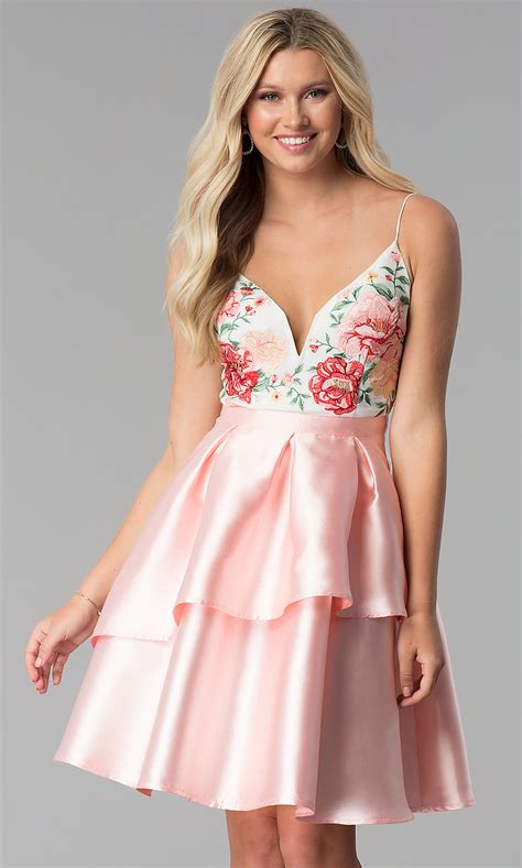 Short Prom Dress With Floral Embroidery Promgirl
