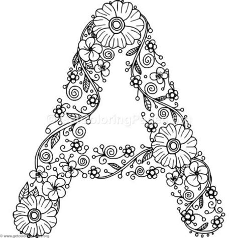 floral letters coloring page  getcoloringpagesorg alphabet