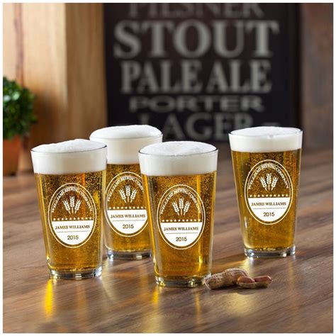 Set Of 4 Brewing Company Personalized Pub Beer Glasses