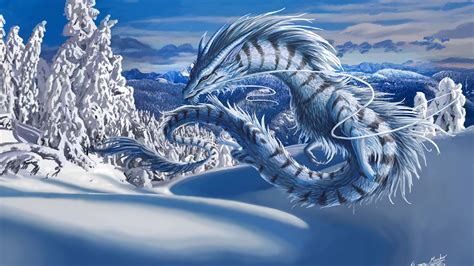 fantasy blue dragon  sitting   snow   hd dreamy wallpapers