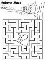 Maze Mazes Kindergarten Esquilo Infantiles Otoño Preescolar Laberintos sketch template