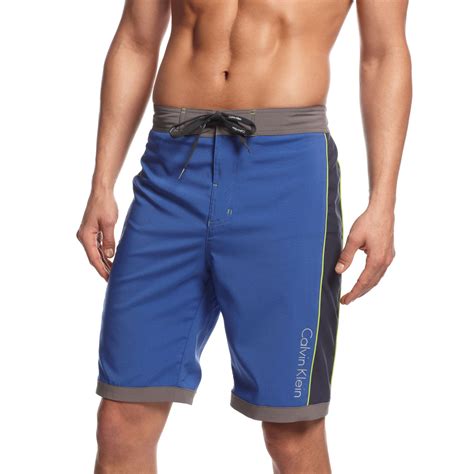 calvin klein 4way stretch colorblocked eboard swim shorts in blue for