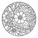 Coloring Outline Floral Pattern Round Illustration Vector Book Doodle Draw Adults Hand Premium Stock Antistress Children sketch template