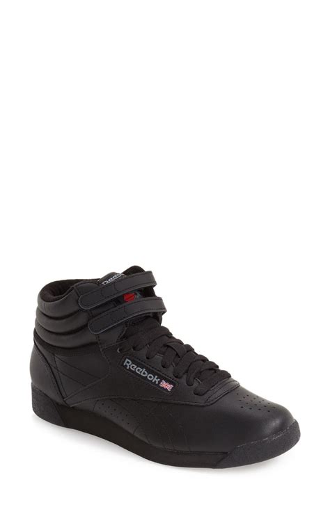 reebok freestyle leather high top sneakers black modesens