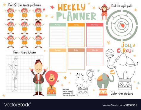 kids weekly planner template royalty  vector image