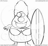 Pudgy Granny Surfer Clipart Cartoon Outlined Coloring Vector Cory Thoman Royalty sketch template