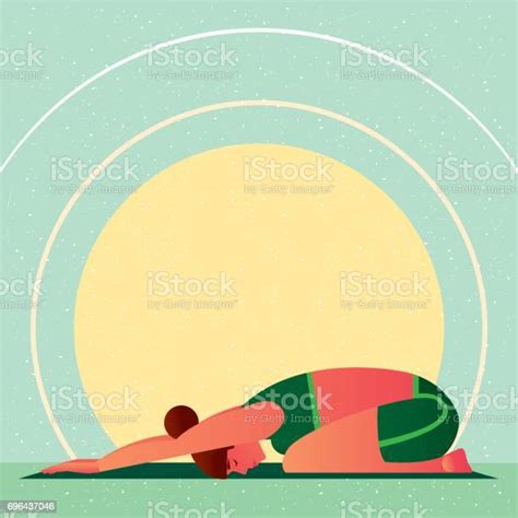 girl  yoga childs resting pose  balasana stock illustration