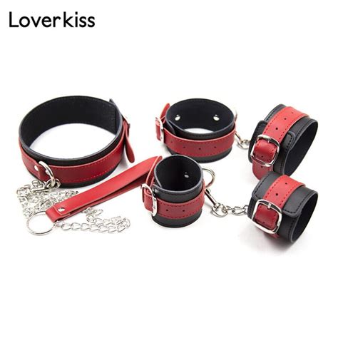 Loverkiss Genuine Leather Slave Bdsm Bondage Set Handcuffs Ankle Cuffs