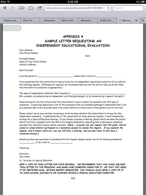 sample letter requesting special education evaluation