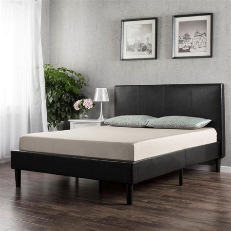 zinus deluxe upholstered faux leather espresso full platform bed hd wspb   home depot