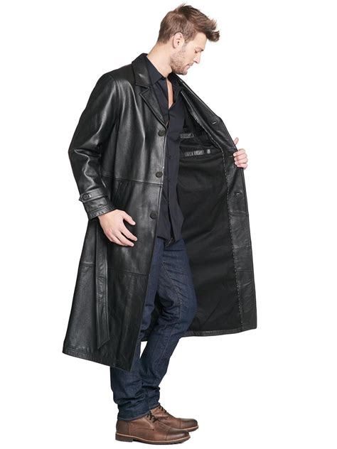 wilsons leather vintage  sleek black leather trench coat long