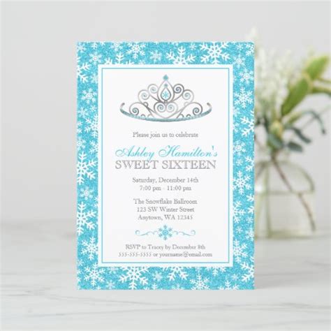 Teal Sparkle Princess Winter Wonderland Sweet 16 Invitation Zazzle