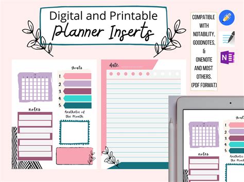 digital printable planner inserts digital notebook inserts etsy